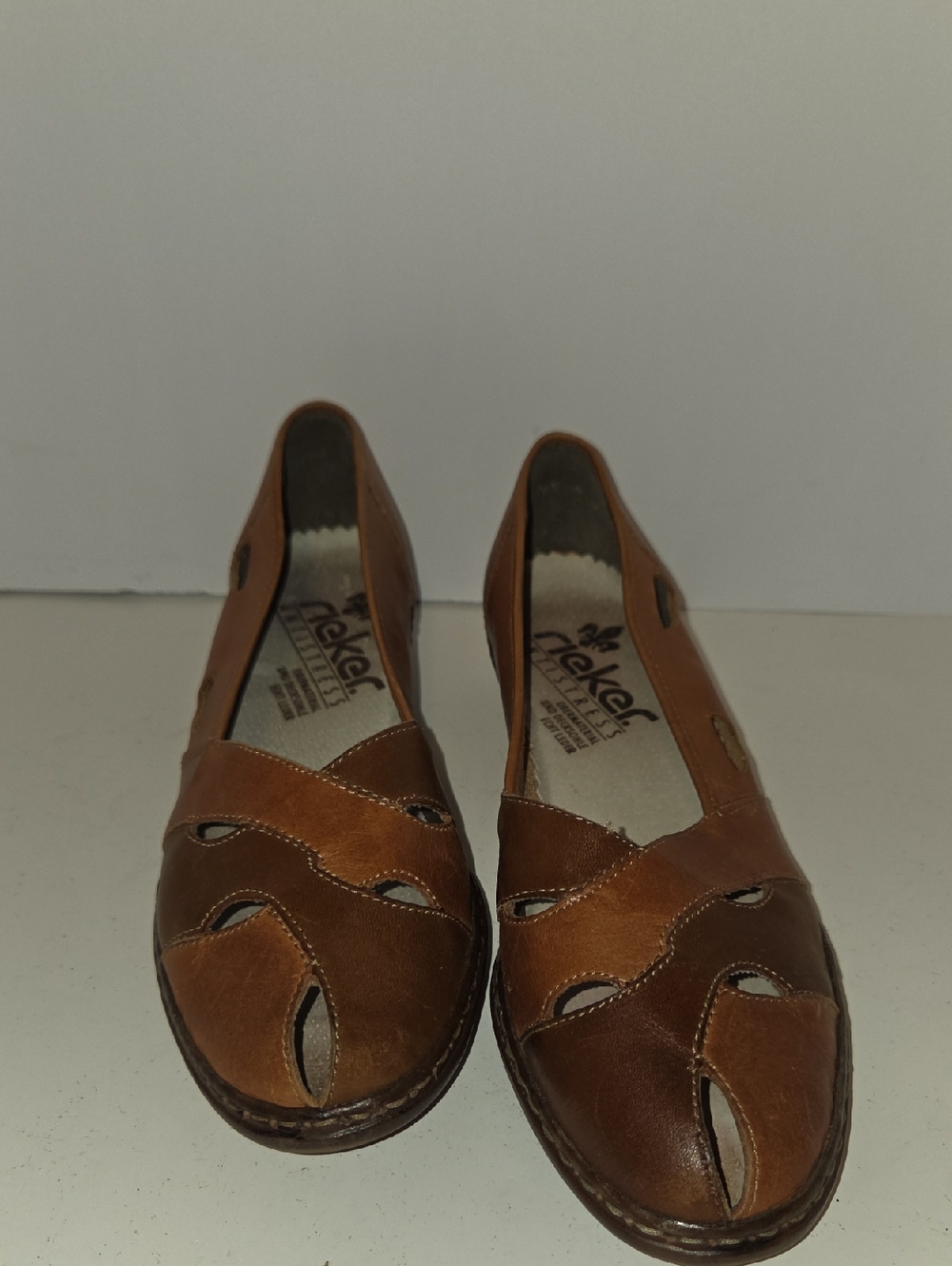 Rieker AntiStress Brown Leather Cutout Flats Slip On Comfort Shoes Size 7.5